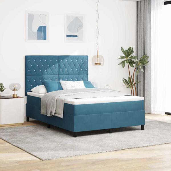 ARDEBO.de - Boxspringbett mit Matratze Dunkelblau 140x200 cm Samt