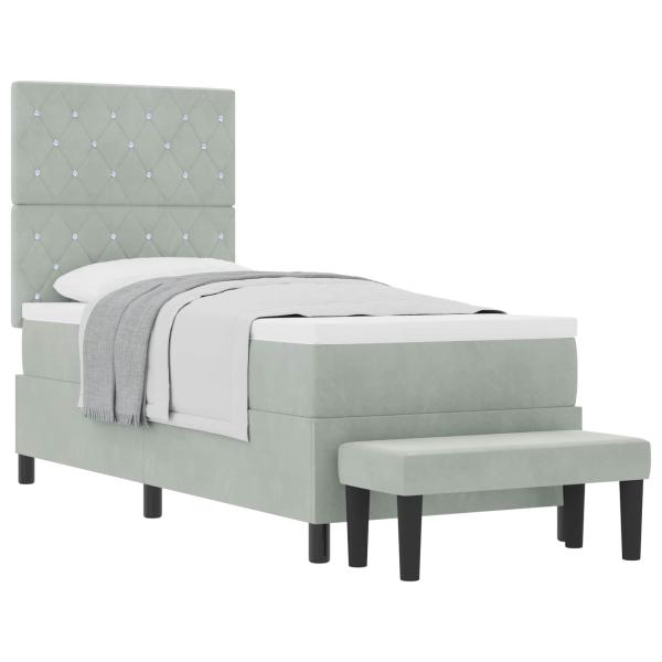Boxspringbett mit Matratze & Bank Hellgrau 80x200 cm Velours