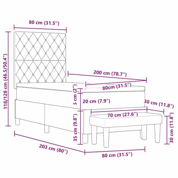 Boxspringbett mit Matratze & Bank Dunkelgrau 80x200 cm Samt