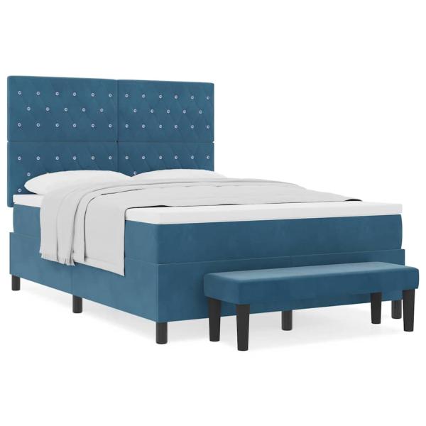 Boxspringbett mit Matratze & Bank Dunkelblau 140x200 cm Samt
