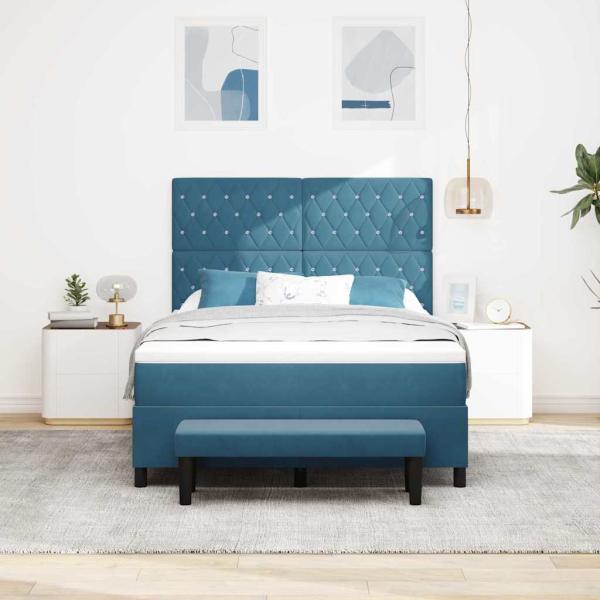 Boxspringbett mit Matratze & Bank Dunkelblau 140x200 cm Samt