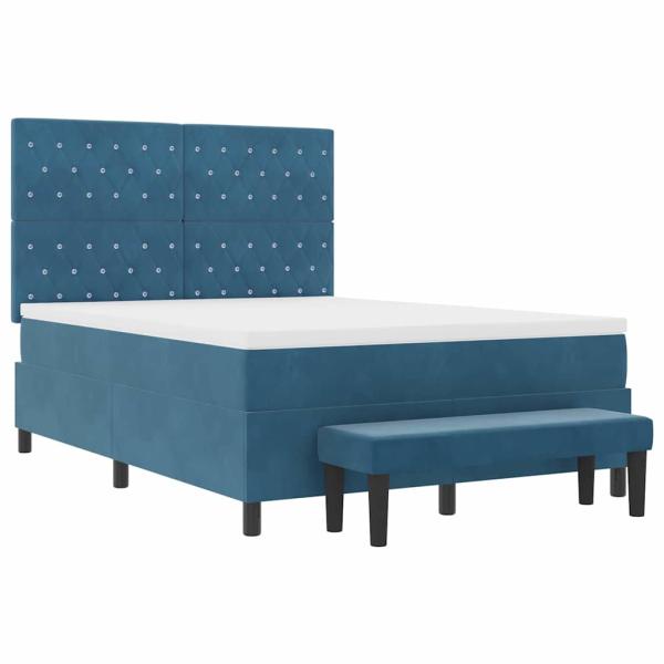 Boxspringbett mit Matratze & Bank Dunkelblau 140x200 cm Samt