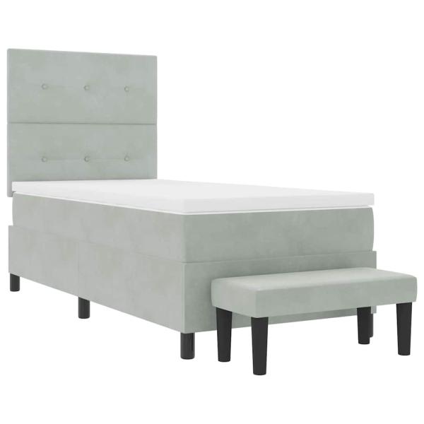 Boxspringbett mit Matratze & Bank Hellgrau 80x200 cm Samt