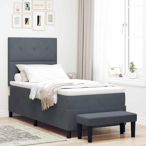 ARDEBO.de - Boxspringbett mit Matratze & Bank Dunkelgrau 80x200 cm Samt
