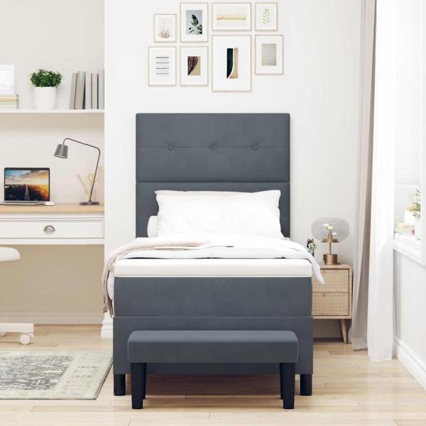 Boxspringbett mit Matratze & Bank Dunkelgrau 80x200 cm Samt
