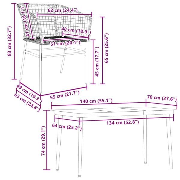 5-teiliges Garten-Esszimmerset Braunes Polyrattanglas