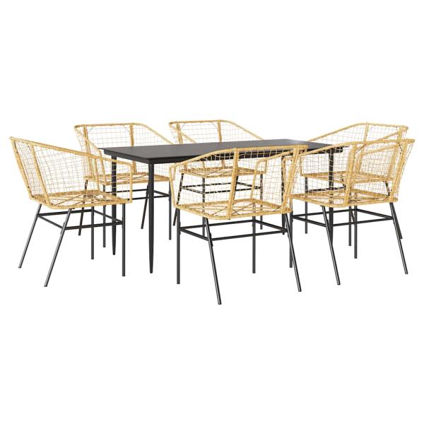 ARDEBO.de - 7-teiliges Garten-Esszimmerset Braunes Polyrattanglas