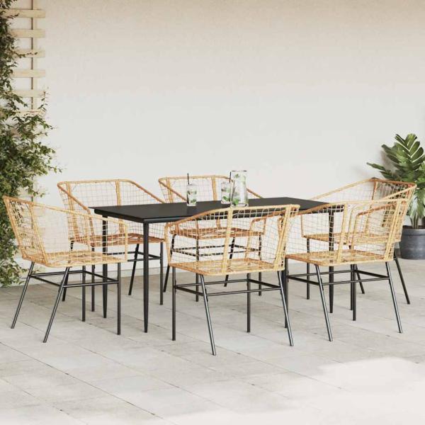 7-teiliges Garten-Esszimmerset Braunes Polyrattanglas