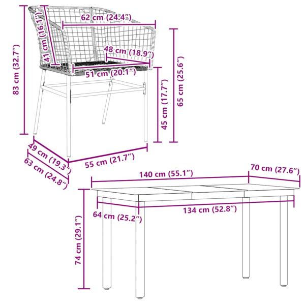 5-teiliges Garten-Esszimmerset aus schwarzem Polyrattanglas