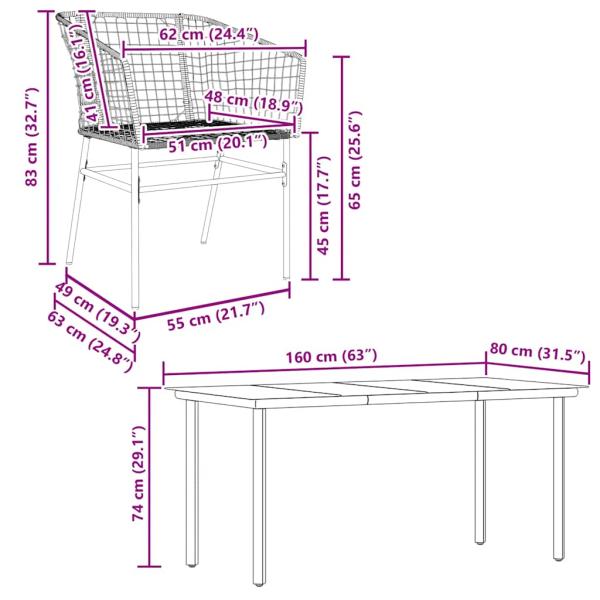 5-teiliges Garten-Esszimmerset aus schwarzem Polyrattanglas