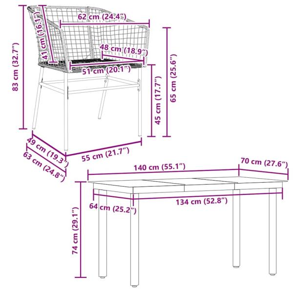 5-teiliges Garten-Esszimmerset Braunes Polyrattanglas