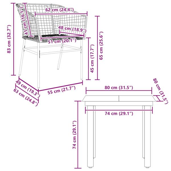 3-teiliges Garten-Esszimmer-Set Braunes Polyrattanglas
