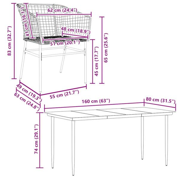 5-teiliges Garten-Esszimmerset Braunes Polyrattanglas