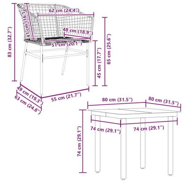 5-teiliges Garten-Esszimmerset aus schwarzem Polyrattanglas