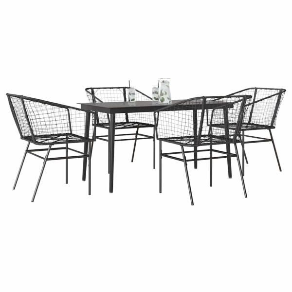 ARDEBO.de - 5-teiliges Garten-Esszimmerset aus schwarzem Polyrattanglas