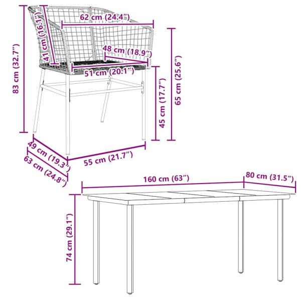 7-teiliges Garten-Esszimmerset Braunes Polyrattanglas