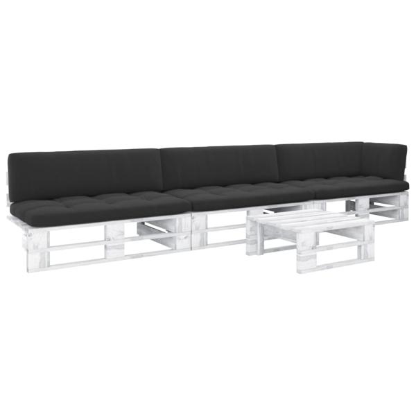 ARDEBO.de - 4-tlg. Paletten-Lounge-Set Weiß Imprägniertes Kiefernholz