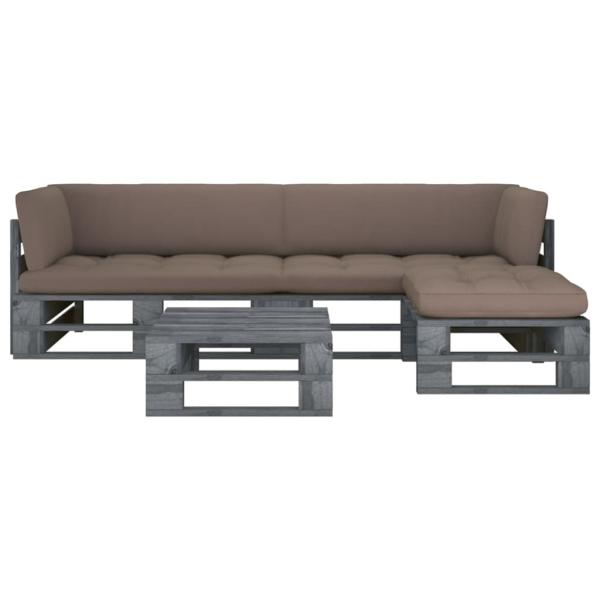 ARDEBO.de - 4-tlg. Paletten-Lounge-Set Grau Imprägniertes Kiefernholz