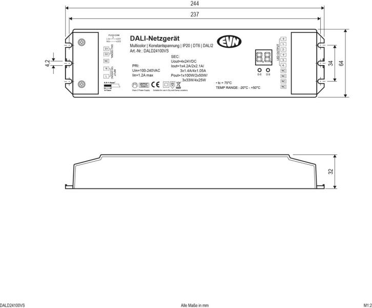 EVN DALI Multicolor-Empfänger inkl. Netzgerät, 100-240V/AC, Output: 4x1,05A, 24V/DC, 4x25W (DALD24100VS)