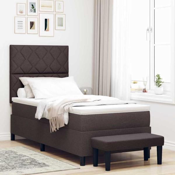 ARDEBO.de - Boxspringbett mit Matratze & Bank Dunkelbraun 100x200 cm Stoff