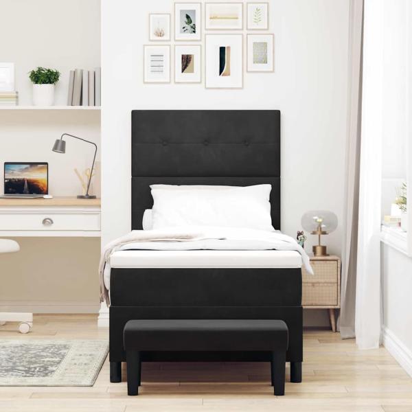 ARDEBO.de - Boxspringbett mit Matratze & Bank Schwarz 80x200 cm Samt