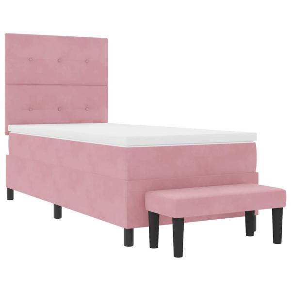 Boxspringbett mit Matratze & Bank Pink 80x200 cm Samt
