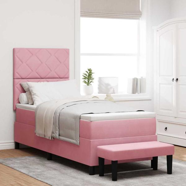 ARDEBO.de - Boxspringbett mit Matratze & Bank Rosa 80x200 cm Samt