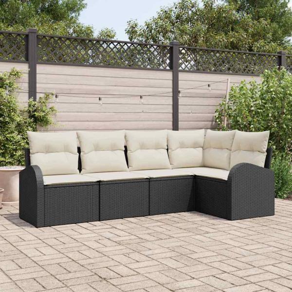 ARDEBO.de - 5-teiliges Garten Sofa Set mit Kissen Schwarz Poly Rattan