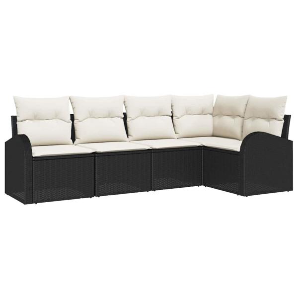 5-teiliges Garten Sofa Set mit Kissen Schwarz Poly Rattan