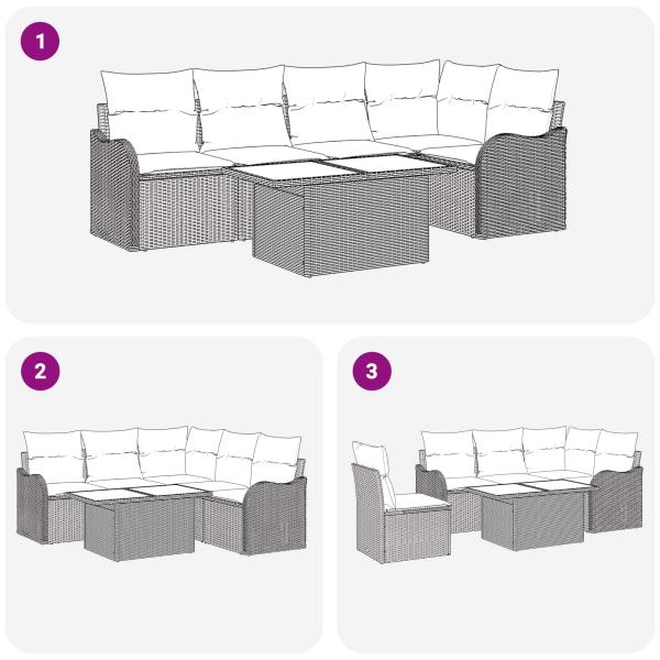 Gartensofa-set mit Kissen mit Kissen 6 pcs Braun Poly Rattan