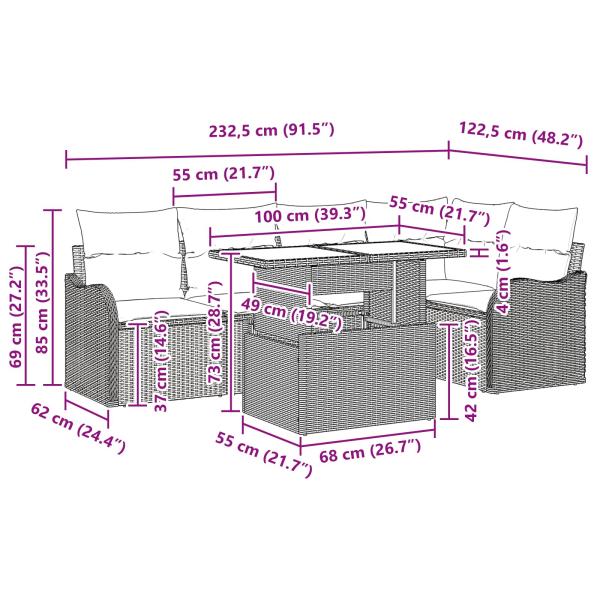 Gartensofa-set mit Kissen mit Kissen 6 pcs Braun Poly Rattan