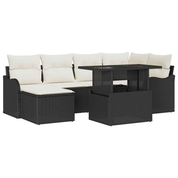 7-teiliges Garten-Sofa-Set mit Kissen Schwarz Poly-Rattan