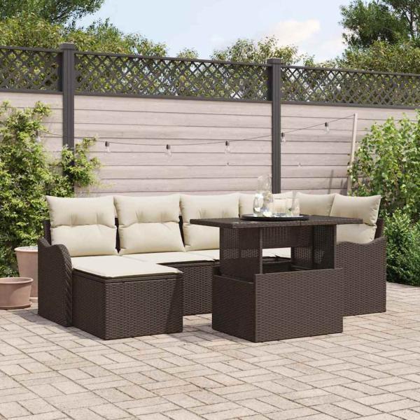ARDEBO.de - 7-teilige Garten Sofa Set mit Kissen Braunes Poly-Rattan