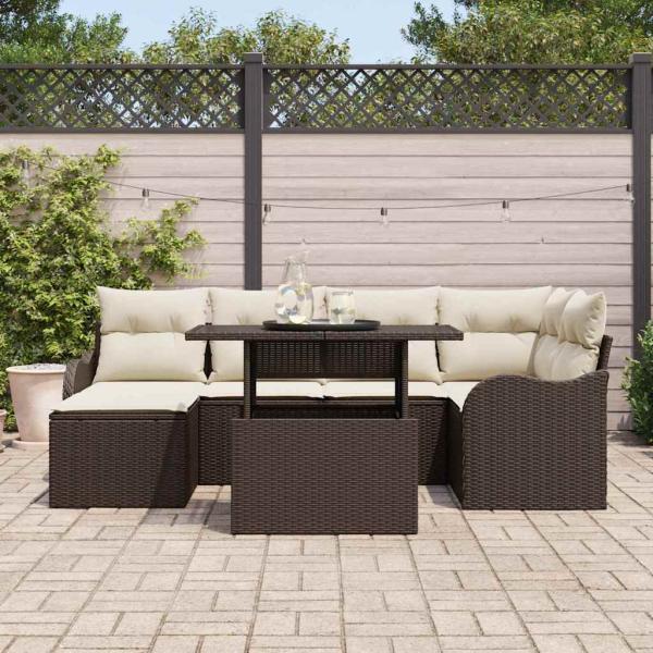 7-teilige Garten Sofa Set mit Kissen Braunes Poly-Rattan