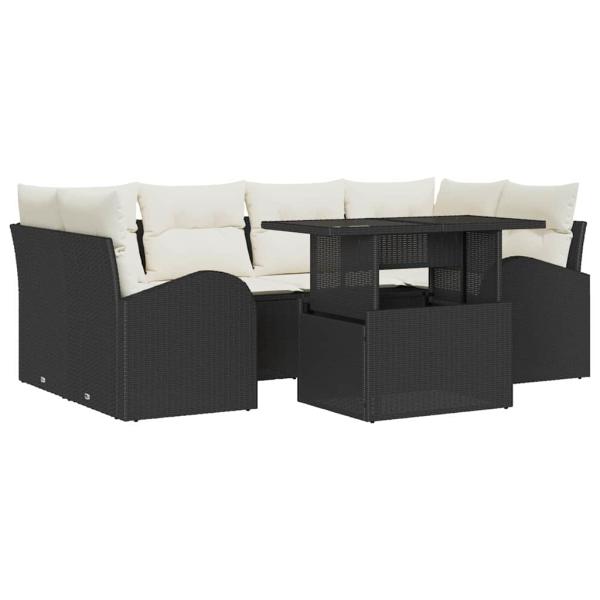 7-teiliges Garten Sofaset mit Kissen Schwarz Poly Rattan