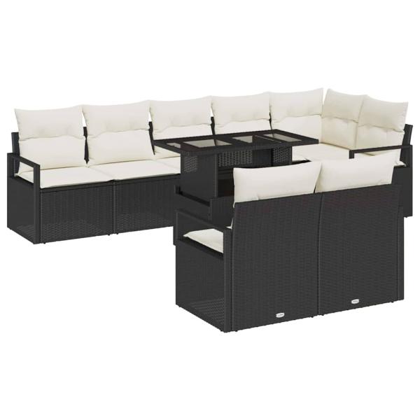 9-teiliges Garten-Sofa-Set mit Kissen Schwarz Poly Rattan