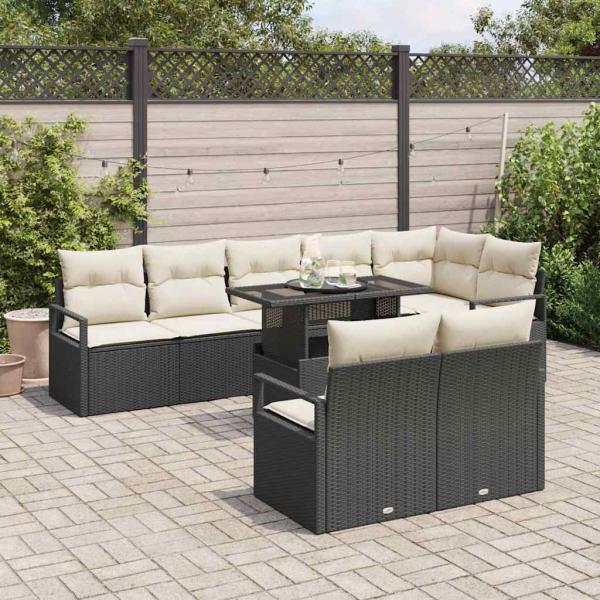 9-teiliges Garten-Sofa-Set mit Kissen Schwarz Poly Rattan