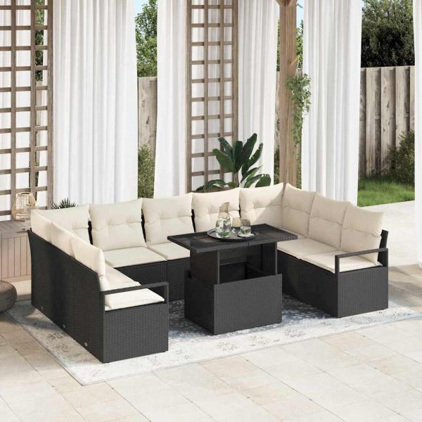 ARDEBO.de - 10-teiliges Garten-Sofa-Set mit Kissen Schwarz Poly Rattan