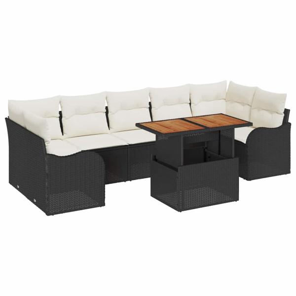 8-teiliges Garten Sofa Set mit Kissen in Schwarz aus Poly Rattan