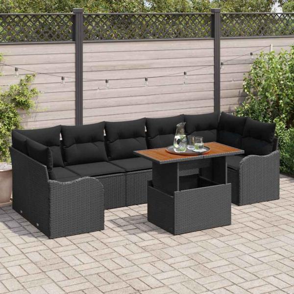 ARDEBO.de - 8-teiliges Garten Sofa Set mit Kissen Schwarz Poly Rattan