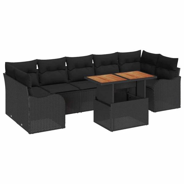 8-teiliges Garten Sofa Set mit Kissen Schwarz Poly Rattan