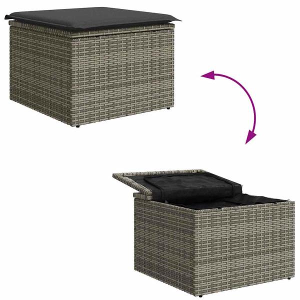 7-teiliges Garten-Sofa-Set mit Kissen Grau Poly Rattan