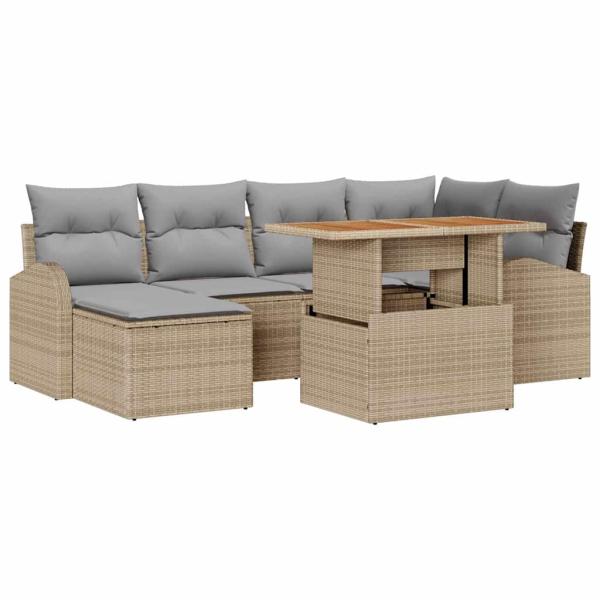 7-teiliges Garten-Sofa-Set mit Kissen Beige Poly-Rattan