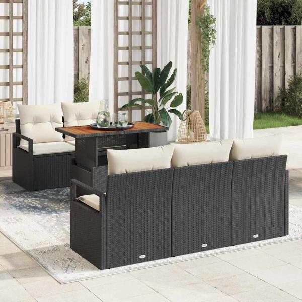 ARDEBO.de - 6-teiliges Garten-Sofa-Set mit Kissen Schwarz Poly-Rattan