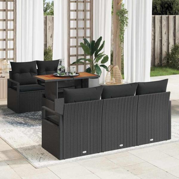 ARDEBO.de - 6-teiliges Garten-Sofaset mit Kissen Schwarz Poly-Rattan