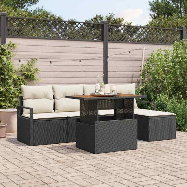 ARDEBO.de - 6-teiliges Garten-Sofa-Set mit Kissen Schwarz Poly-Rattan