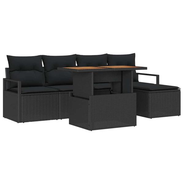 6-teiliges Garten Sofa Set mit Kissen Schwarz Poly Rattan
