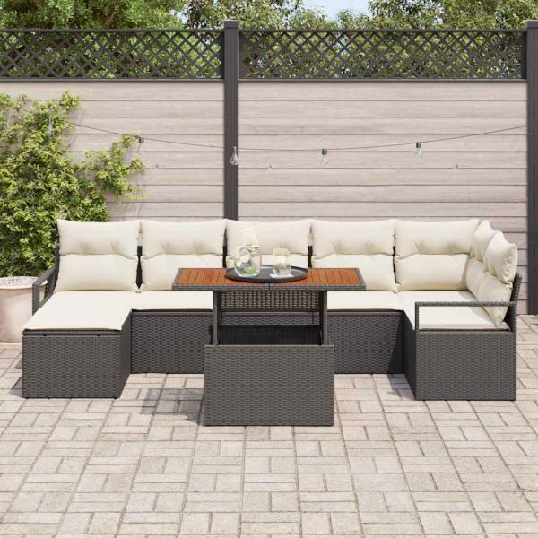 8-teiliges Garten Sofa Set mit Kissen Schwarz Poly Rattan