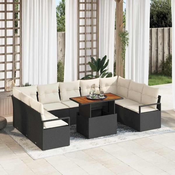 ARDEBO.de - 10-teiliges Garten Sofa Set mit Kissen Schwarz Poly-Rattan