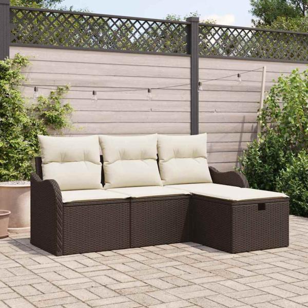 ARDEBO.de - 4-teiliges Garten-Sofa-Set mit Kissen Braun Poly Rattan